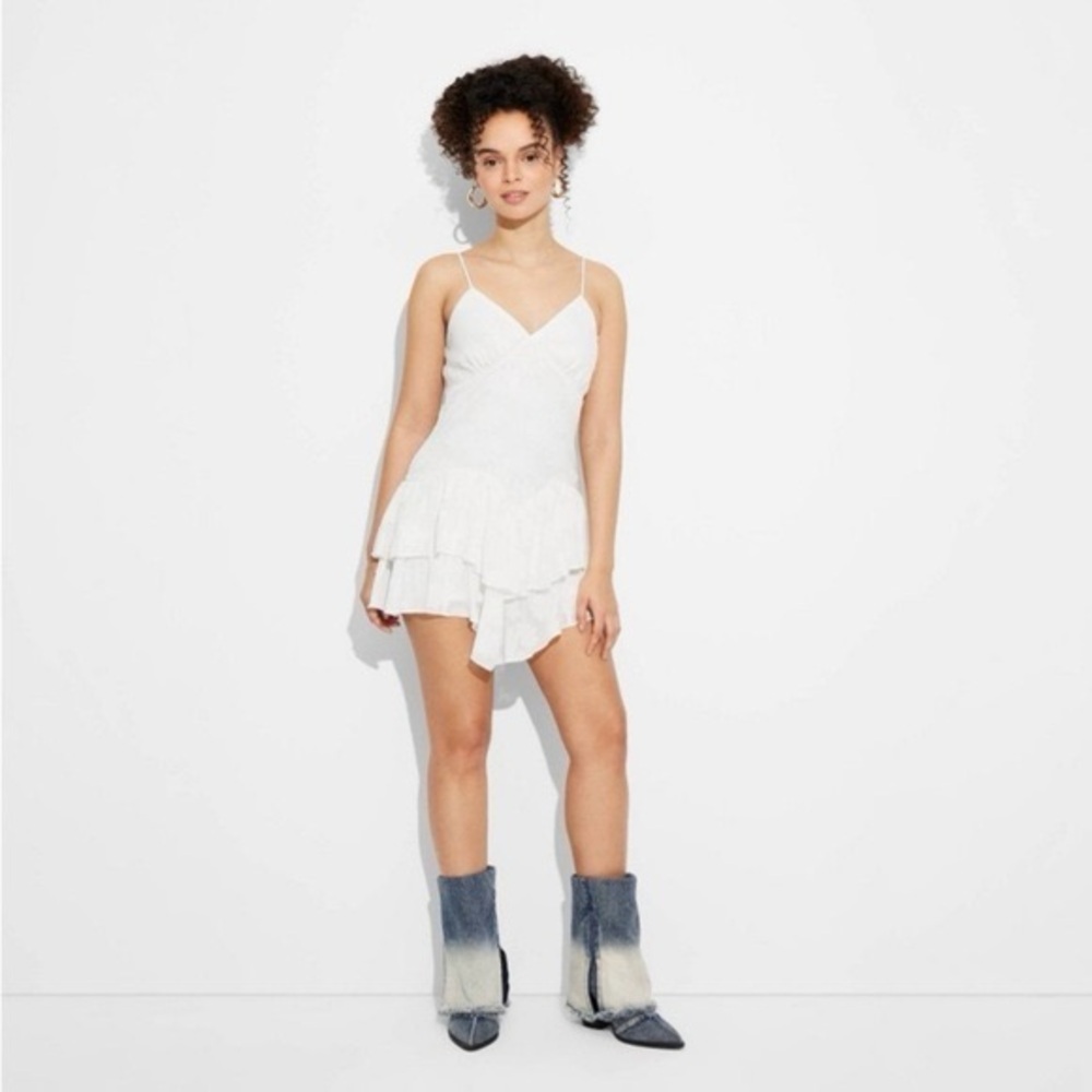 Women's Triangle Cup Tiered Mini Skater Dress - Wild Fable™ Off-White NWT